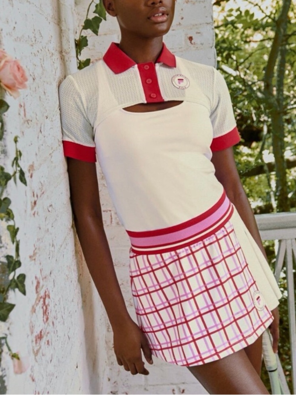 Fila X Brandon Maxwell Pink Plaid Tennis Skirt with White Side Pleat EUC